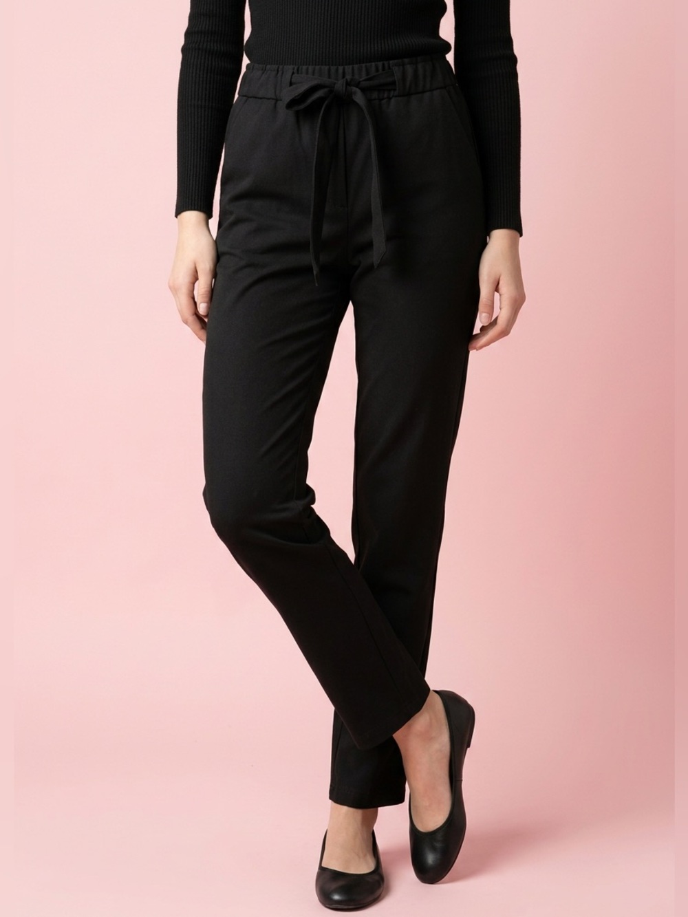 Badgley Mischka Black Knit Tie-Waist Skinny Dress Comfort Office Pants Size XS